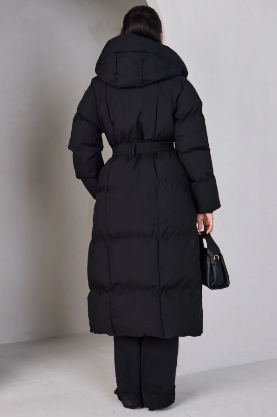 Long down jacket with belt