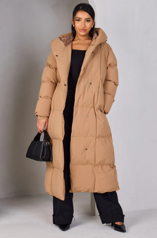 Long down jacket with belt