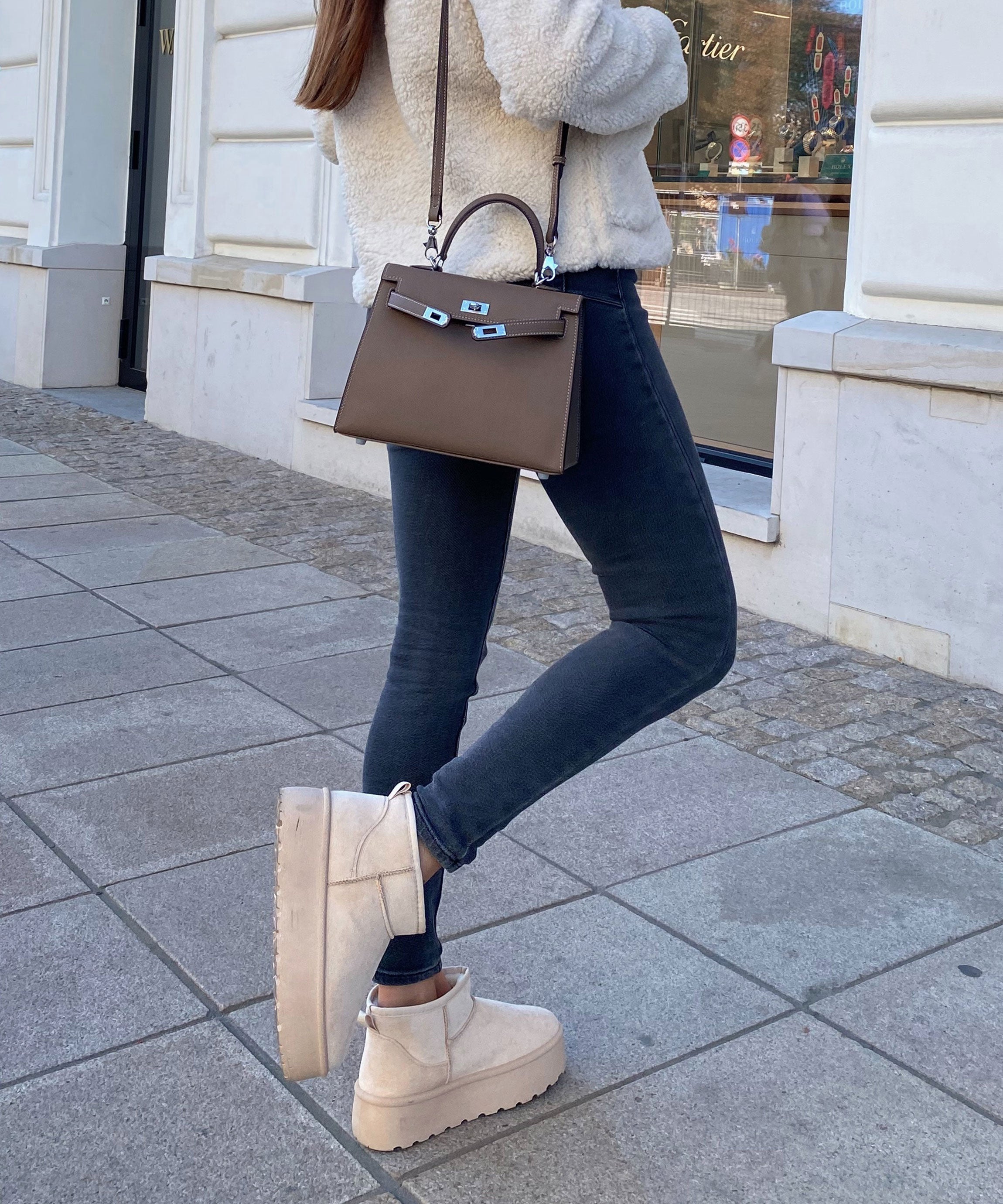 Beige platform ankle boots with lining