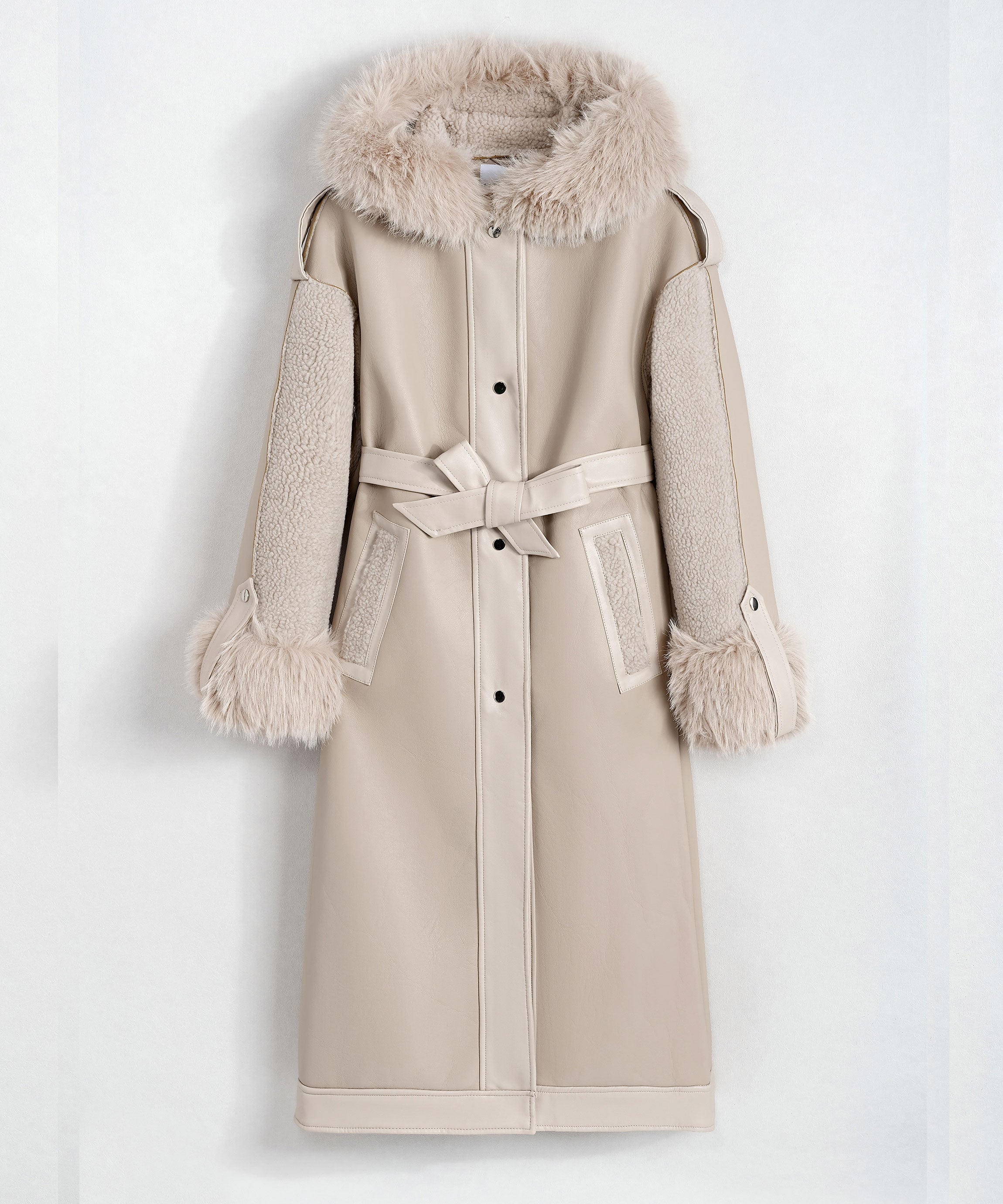 Beige leather coat with faux fur Krystina