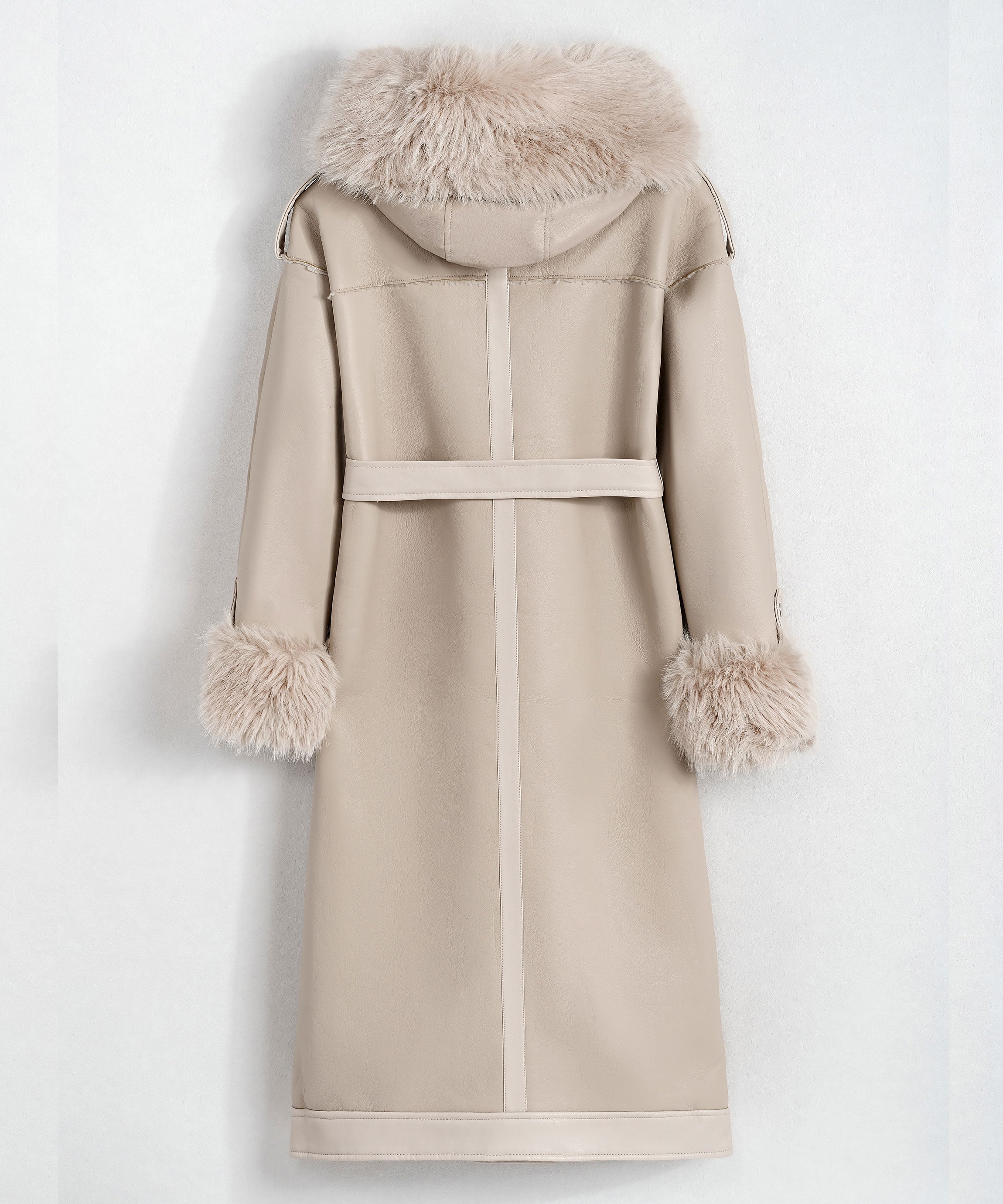 Beige leather coat with faux fur Krystina