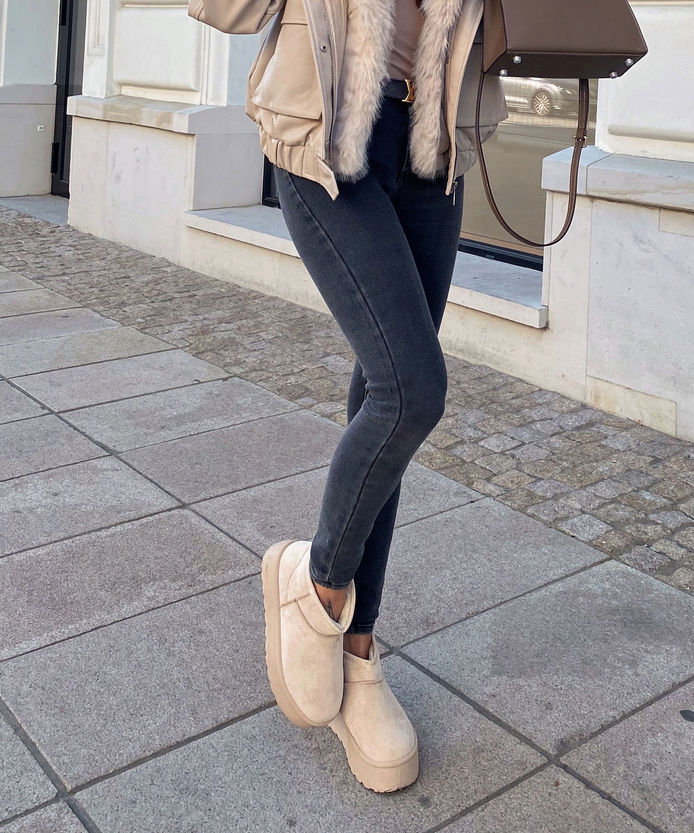 Beige platform ankle boots with lining